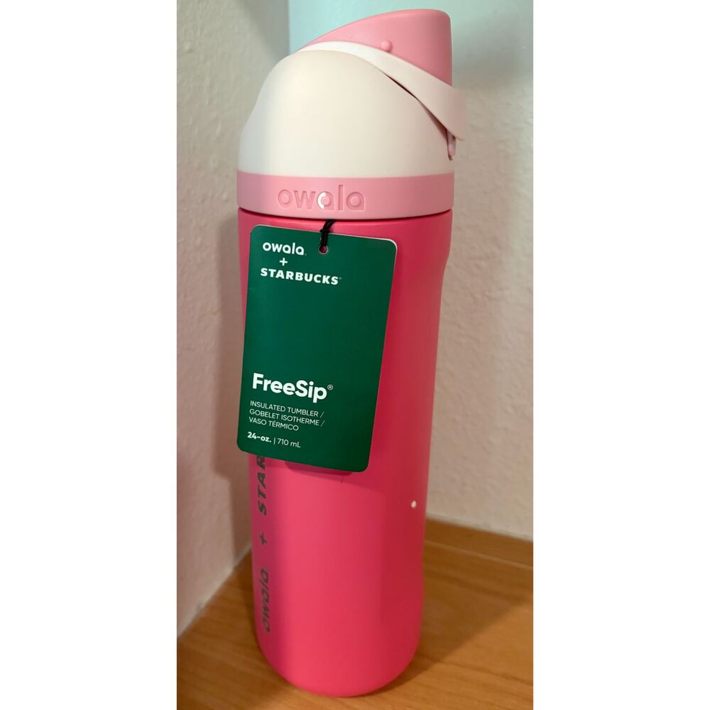 Starbucks xOwala Pink Insulated Water Bottle with Flip Straw Lid NWT